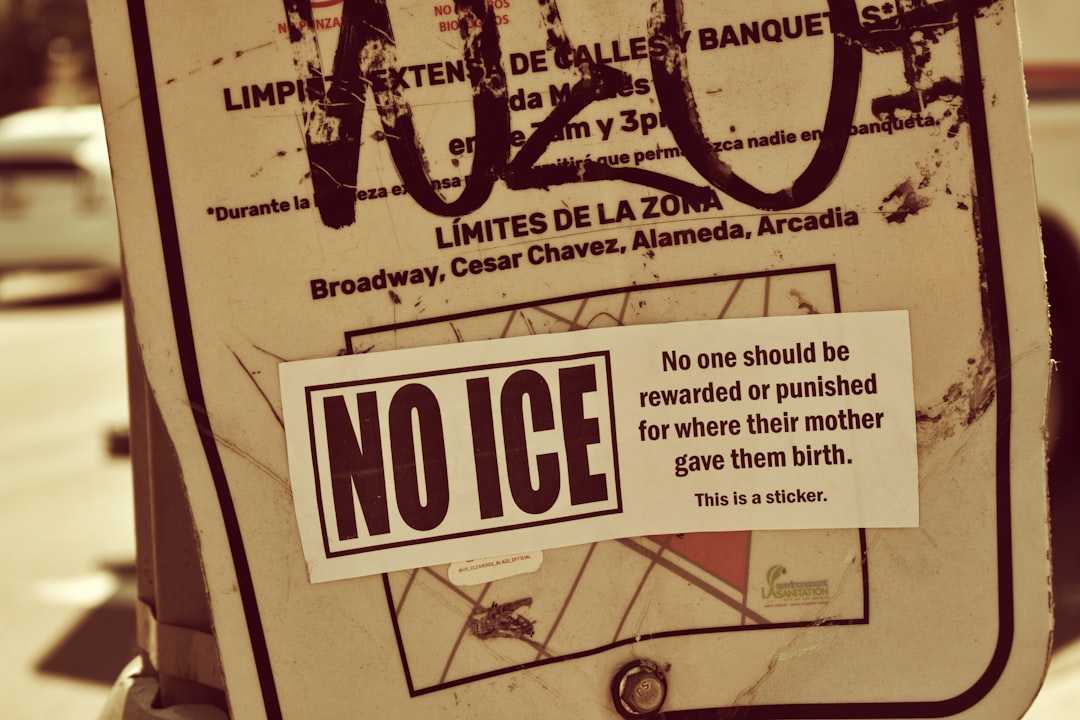 A weathered sign displaying "no ice" and other text.